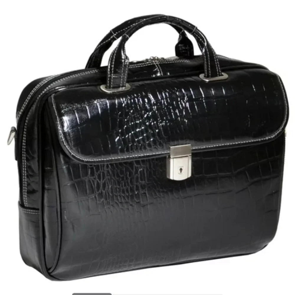 Siamod Black Leather Medium Briefcase
